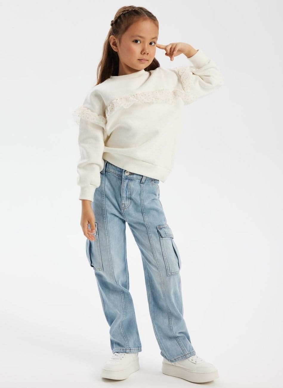 Girls denim cargo jeans light blue