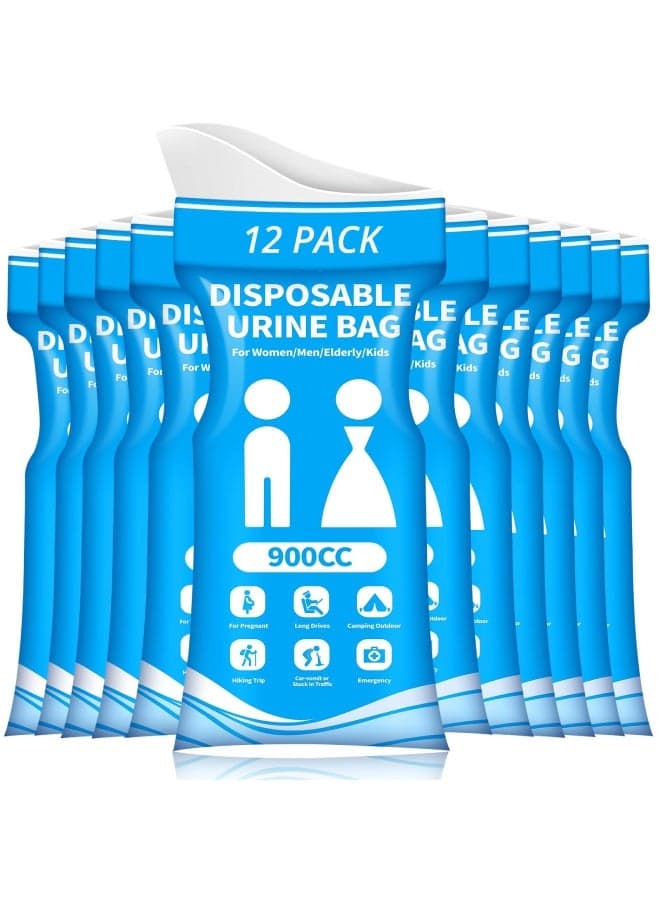 12 Pcs Disposable Urine Bag, 900ML Portable Emergency Pee Bags for Travel, Women/Men Vomit Bags Urinal Toilet for Car Camping, Road Trip, Traffic Jams, Pregnant, Patient, Kids