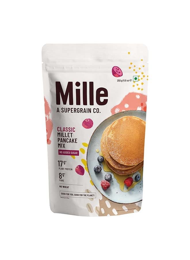 Mille Classic Pancake mix | 0 Sugar | 17g Protein | 8g Fibre | No Maida, No Atta | Low Carbs | Low GI Millet Grain | From the Makers
of Slurrp Farm | 250 grams