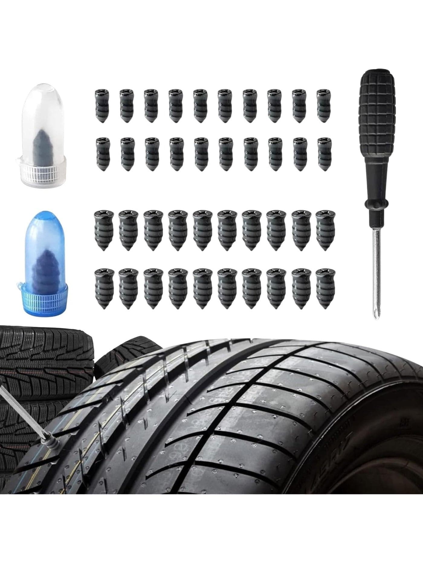 Tire Repair Nail Set with Screwdriver | 40 Pcs (20 Small + 20 Large) Self-Service Tubeless Tyre Puncture Repair Kit | Universal for Car, Motorcycle, Truck, Bus, Agricultural Tires