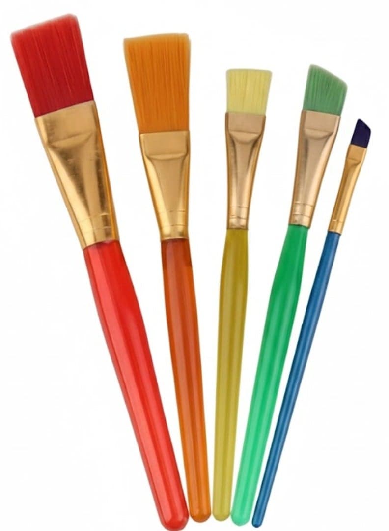 5 Pcs Flat Paint Brushes Set – Nylon Bristle Painting Brushes with Wooden Handles & Gold Ferrules, Assorted Sizes for Acrylic, Watercolor & Oil Painting – Perfect Art Gift for Artists & Students (Multi-colour)