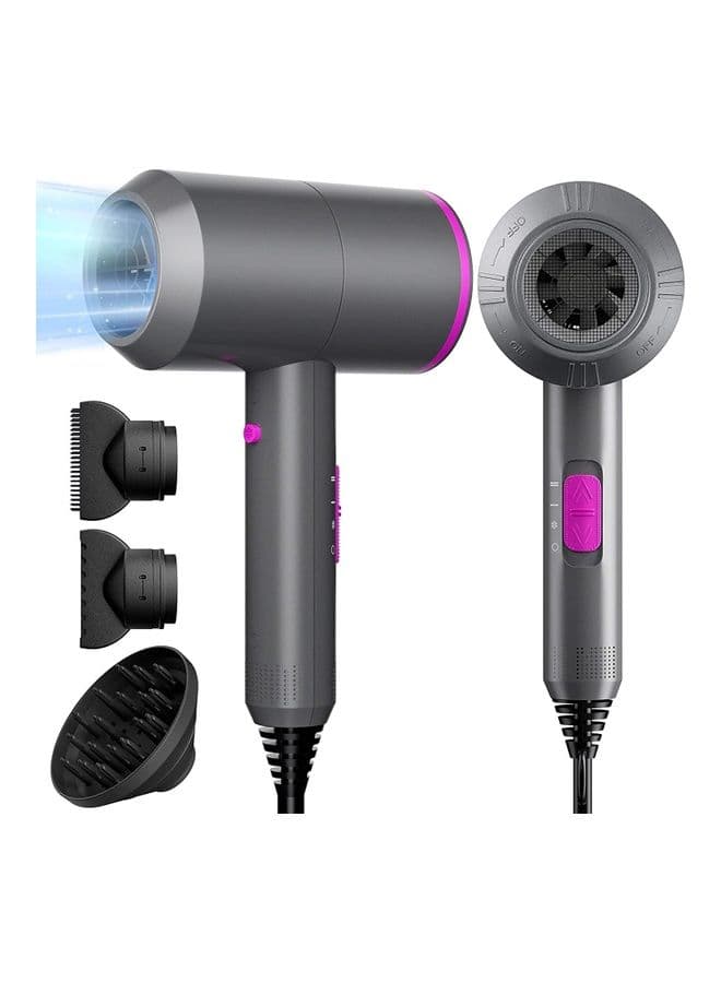 Multi-Functional Professional Styling Fast Hair Dryer Ionic Tool With 2 Speed 3 Heat Setting, Cold Shot Button With 1 Diffuser And 2 Concentrator Grey 30 x 24 x 9cm
