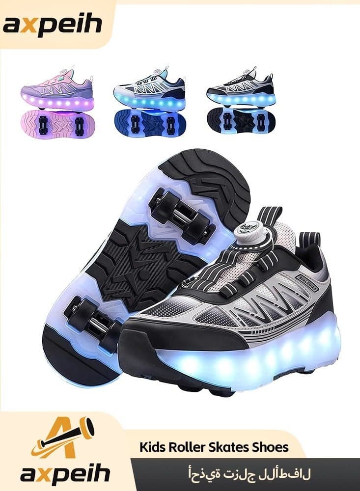 Roller Skates Shoes 4 Wheels for Kids, New Upgraded Roller Shoes with 16 Flashing Modes, LED Light Up Flashing Sneakers for Boys and Girls, Beginner-Friendly, More Balanced