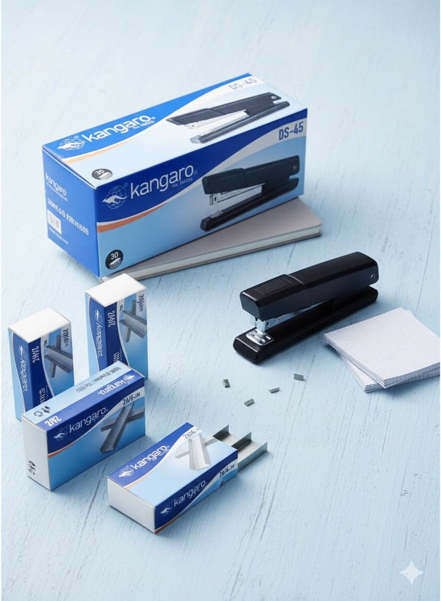 Kangaroo DS-45 Heavy Duty Stapler with 4 Boxes of 26/6 Staple Pins (Set of 5)