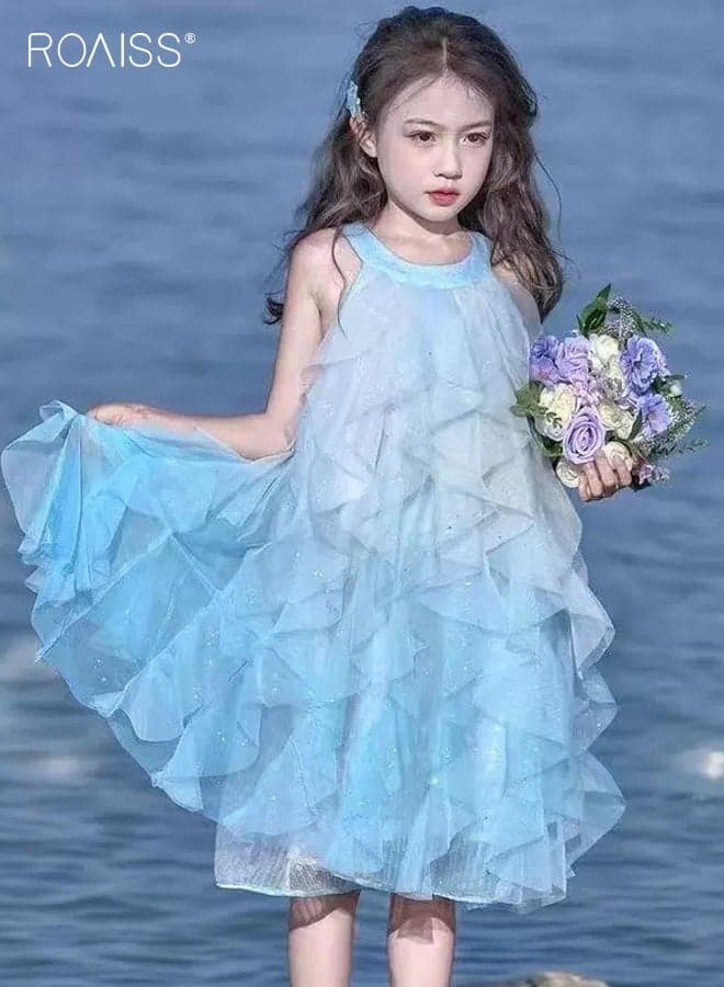 Girls Tulle Dress with Back Zipper, Halterneck Sequin Dress, Stylish Chic Frock for Girls, Summer A-line Dress with Lining, Suitable for Daily Wear, Beach, Birthday Parties, Wedding or Any Occasion