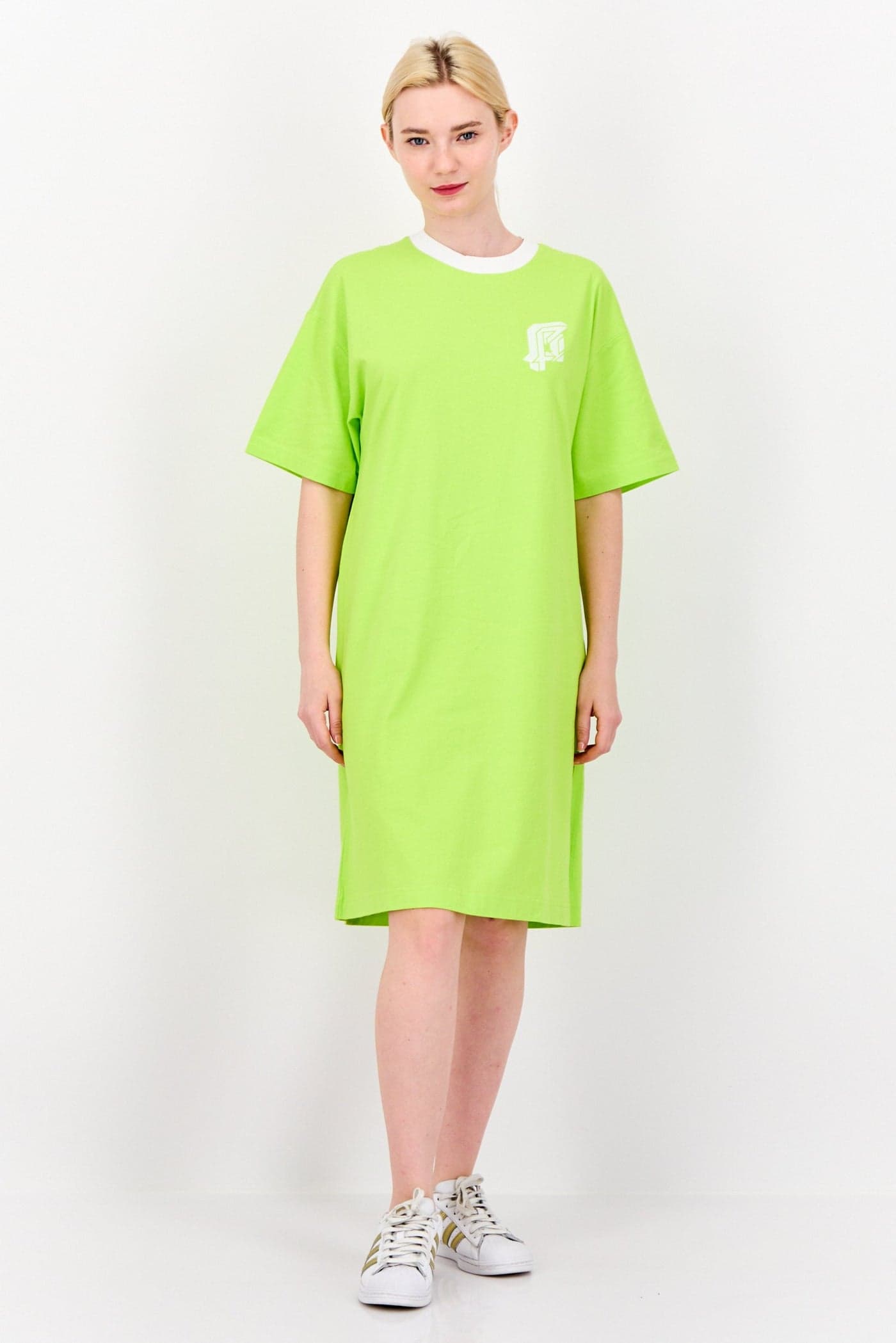 Women Graphic Print Shirt Dress, Lime Green