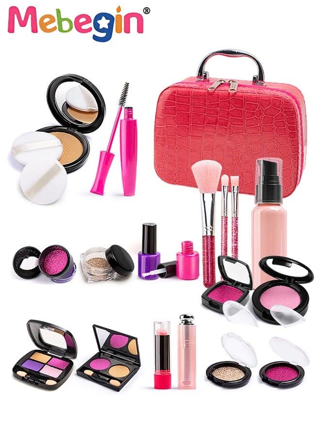 21 Pcs Kids Makeup Kit for Girl, Washable Makeup Set for Girls, Simulation Makeup for Kids, Girl Toys Princess Children Play Makeup Kit with Cosmetic Case Birthday Gifts for Girls
