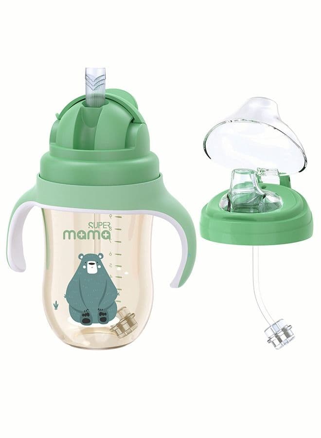 PPSU Baby Sippy Cup Boys and Girls Toddler Straw Cups Kids Water Bottle Spill Proof for School Outdoor Or Indoor BPA Free Easy To Hold Green 325ml