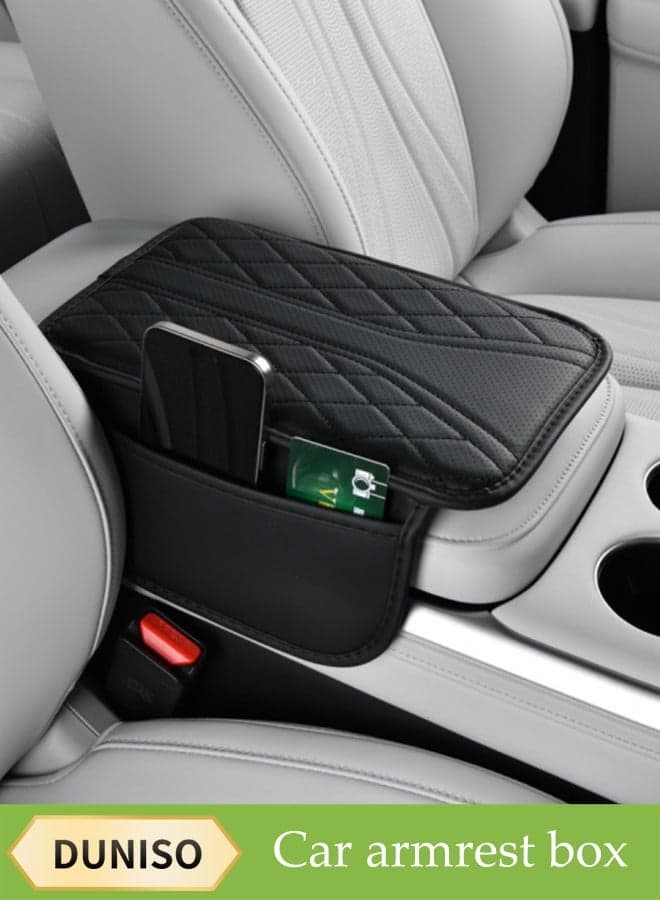 Car Center Console Armrest Pillow, Waterproof Car Armrest Cover, Multifunctional Car Armrest Pad, With Phone Holder Storage Bag, Wear-Resistant And Stain Resistant, Suitable For Most Cars,Black