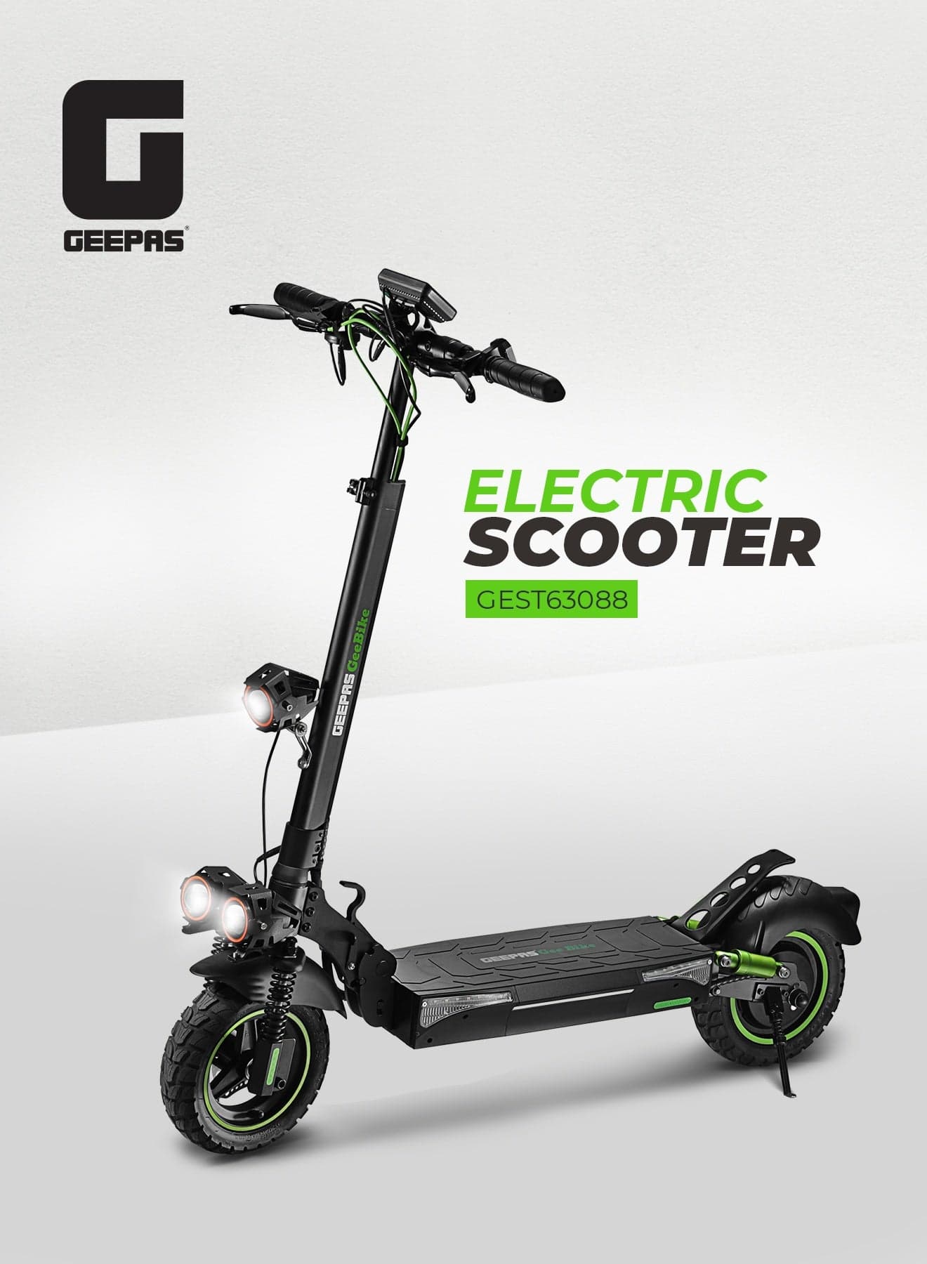 Foldable Electric Scooter with Suspension Digital LED Display | 10" Wheel 45 Km/h , Brake Lights, Front & Rear Suspension| Adjustable Speed, Powerful Performance | GEST63088 Black