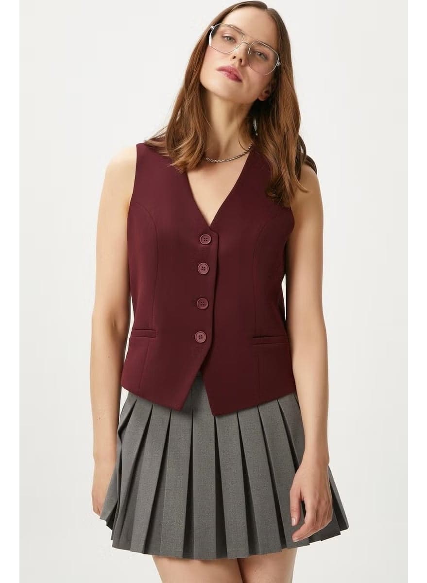 Women's Style Burgundy Lined Woven Vest