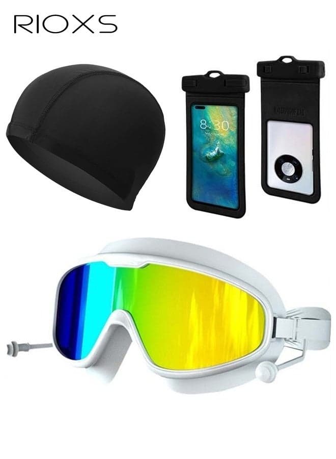 3-piece Swimming Training Set, Waterproof Phone Pouch Universal for Swimming & Diving, Transparent Touchscreen Protector, Leak-Proof Adjustable Strap Goggles, Full-Coverage Swim Cap Set, Outdoor Sports Waterproof Gear