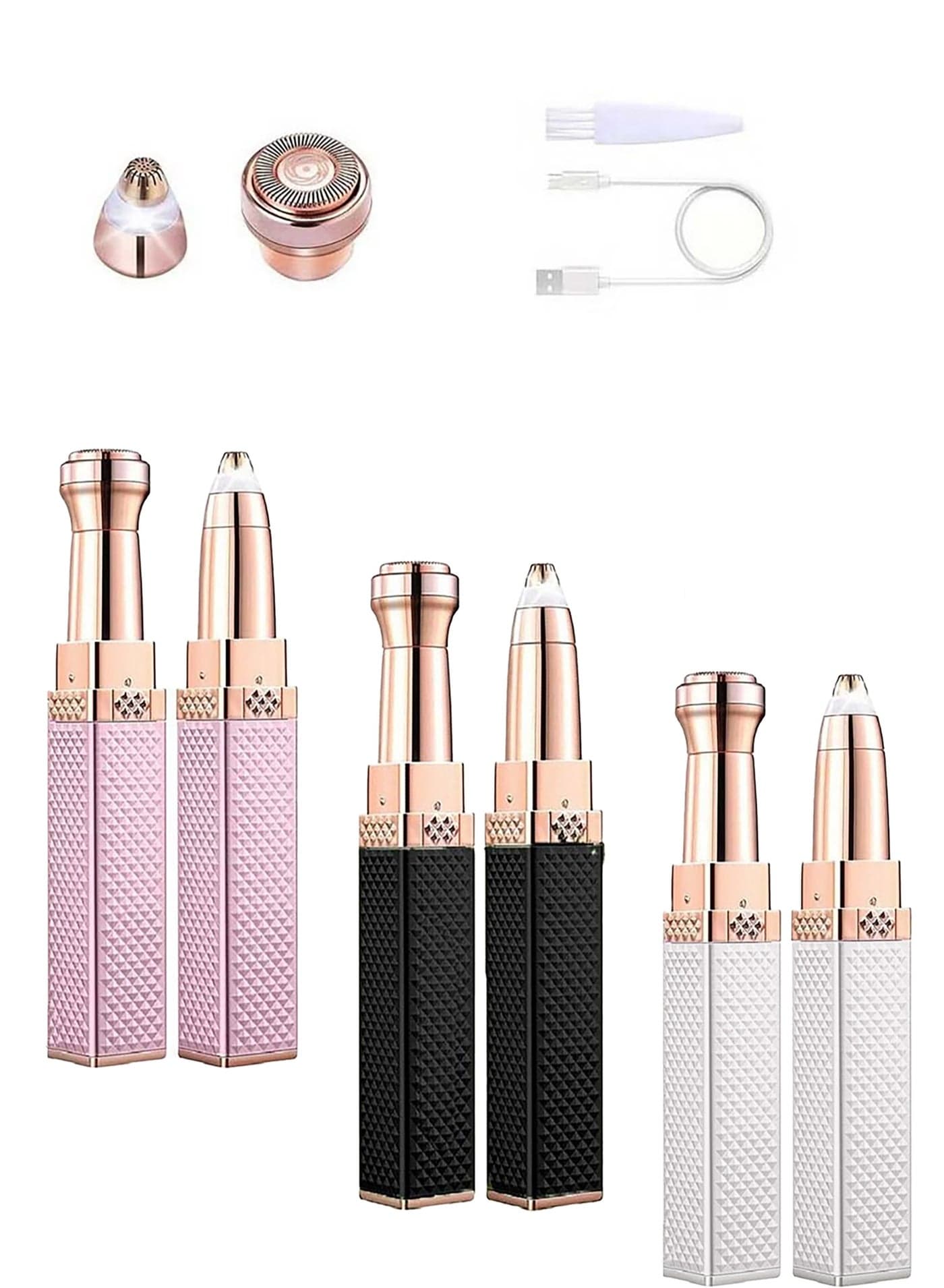 Eyebrow Trimmer & Facial Hair Removal for Women, 2 in 1 Eyebrow Razor and Hair Remover, Rechargeable Painless Razors for Face Peach Fuzz, Eyebrow, Lips, Body, Chin, Arms, with Built in LED Light