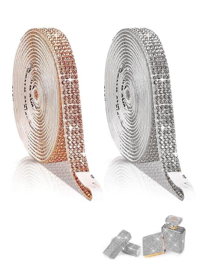 2 Pcs Self Adhesive Crystal Rhinestone Diamond Ribbon 0.5m, Bling Crystal Rhinestones Sticker DIY Car Decoration Sticker Glitter Rhinestones Gem Stickers 4Rolls/4Yards (Colorful)