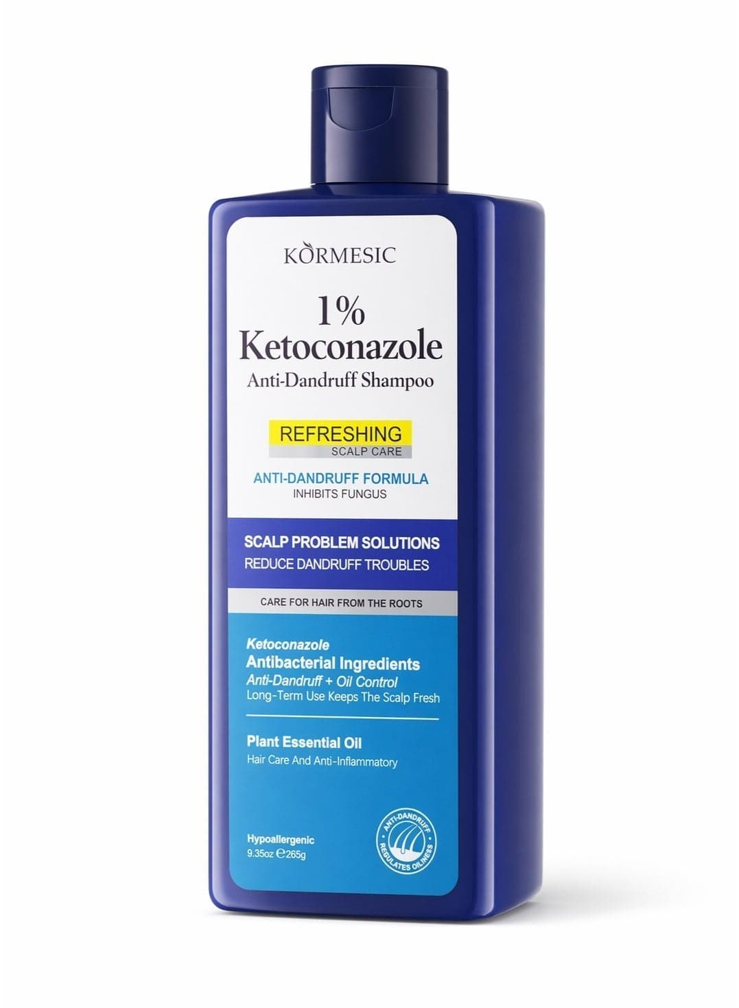 Anti-Dandruff Shampoo with 1% Ketoconazole, Anti Fungal Shampoo with Plant Essential Oil, Fresh Scent, 9.35oz(265g)