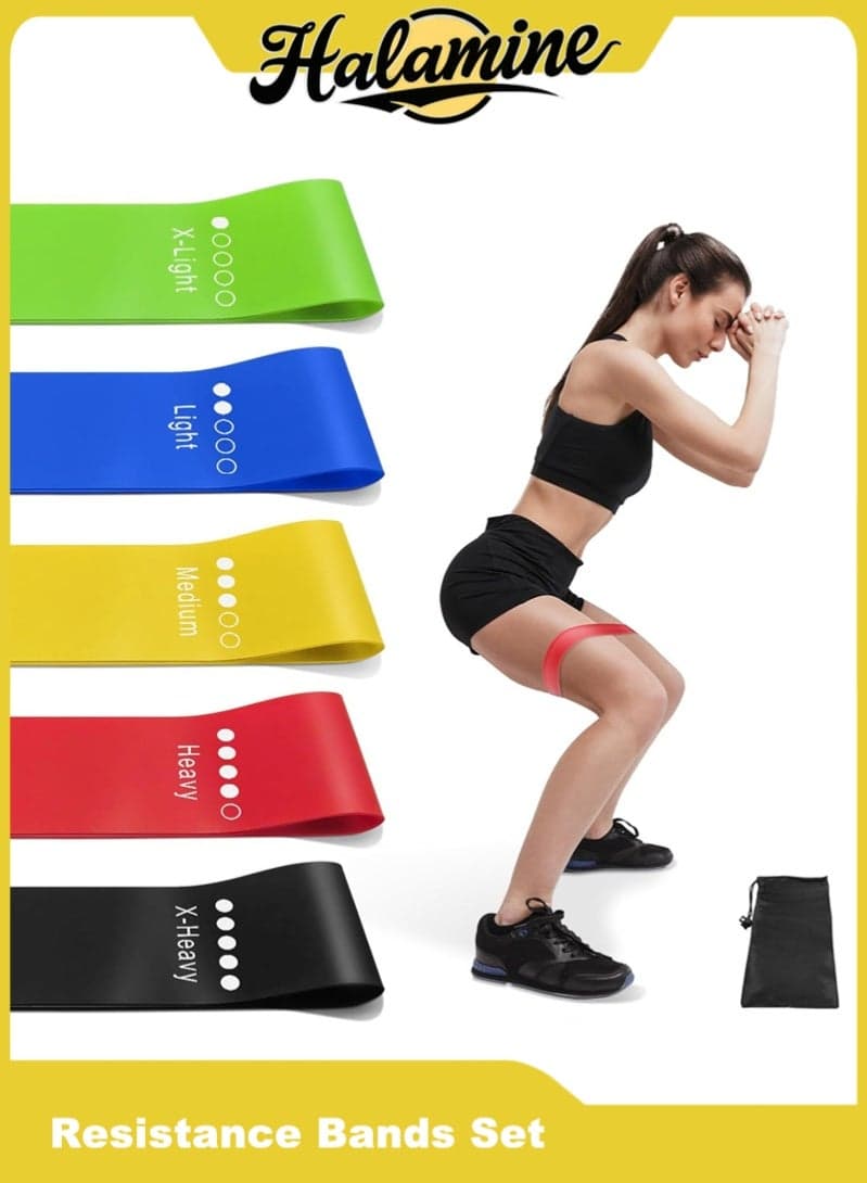 Resistance Bands Set, 5pcs Assorted Pounds Strength Training Exercise Resistance Loops Stretch Bands, Gym Fitness Yoga Workout Resistance Loops Bands for Arm Legs and hips