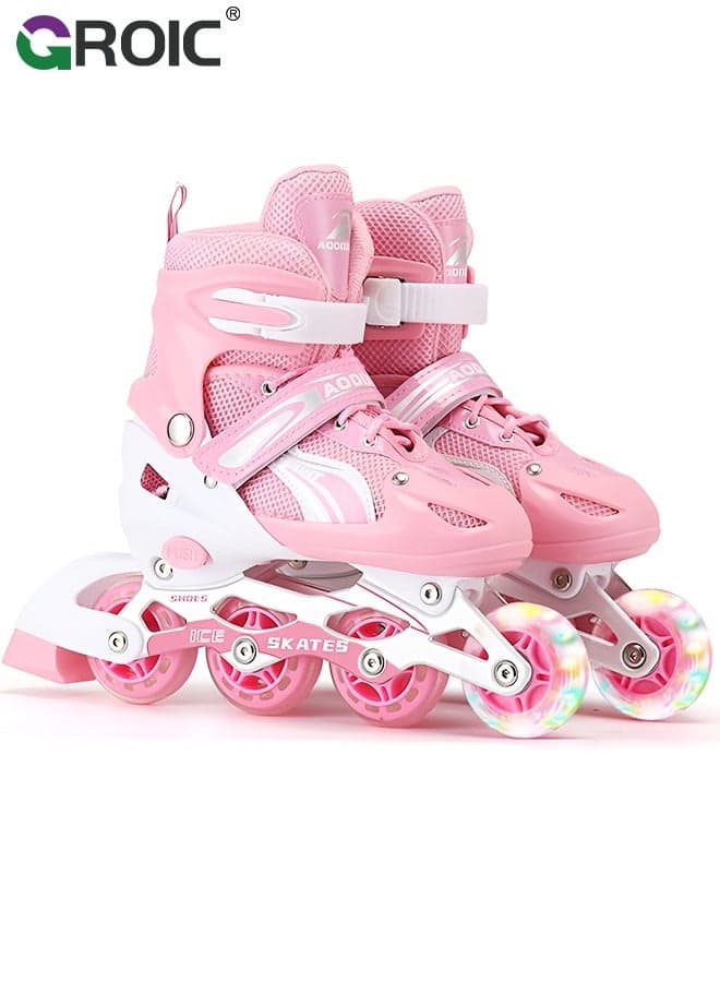 Kids Roller Skates, Roller Skates and Inline Skates Adjustable 2 in 1 Combo for Girls, 4-Point Type with Light Up Flash LED Wheels for Girls Ages 6+, Luminous Wheels,Kids Adjustable Roller Shoes