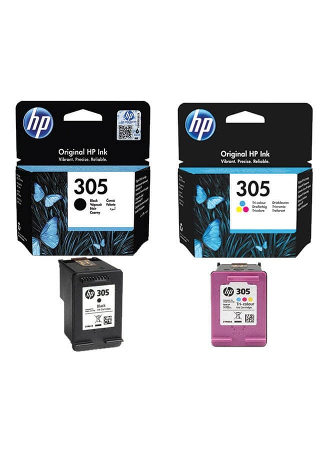 305 Black Original Ink Cartridge Black (1) + HP 305 Tri-color Original Ink Cartridge(1) (3YM61AE/3YM60AE) | Works with HP DeskJet 2700, 2730, 4100 Printers Black/Multicolor