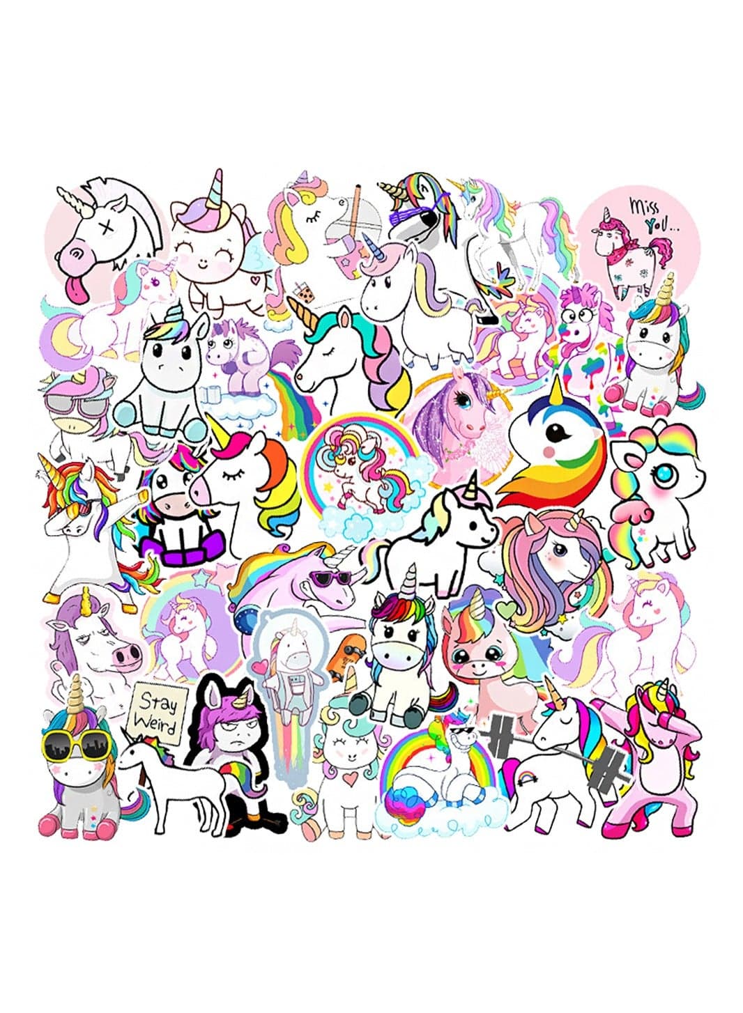 50-Piece Unicorn Stickers for Kids Waterproof Vinyl Stickers for Laptop