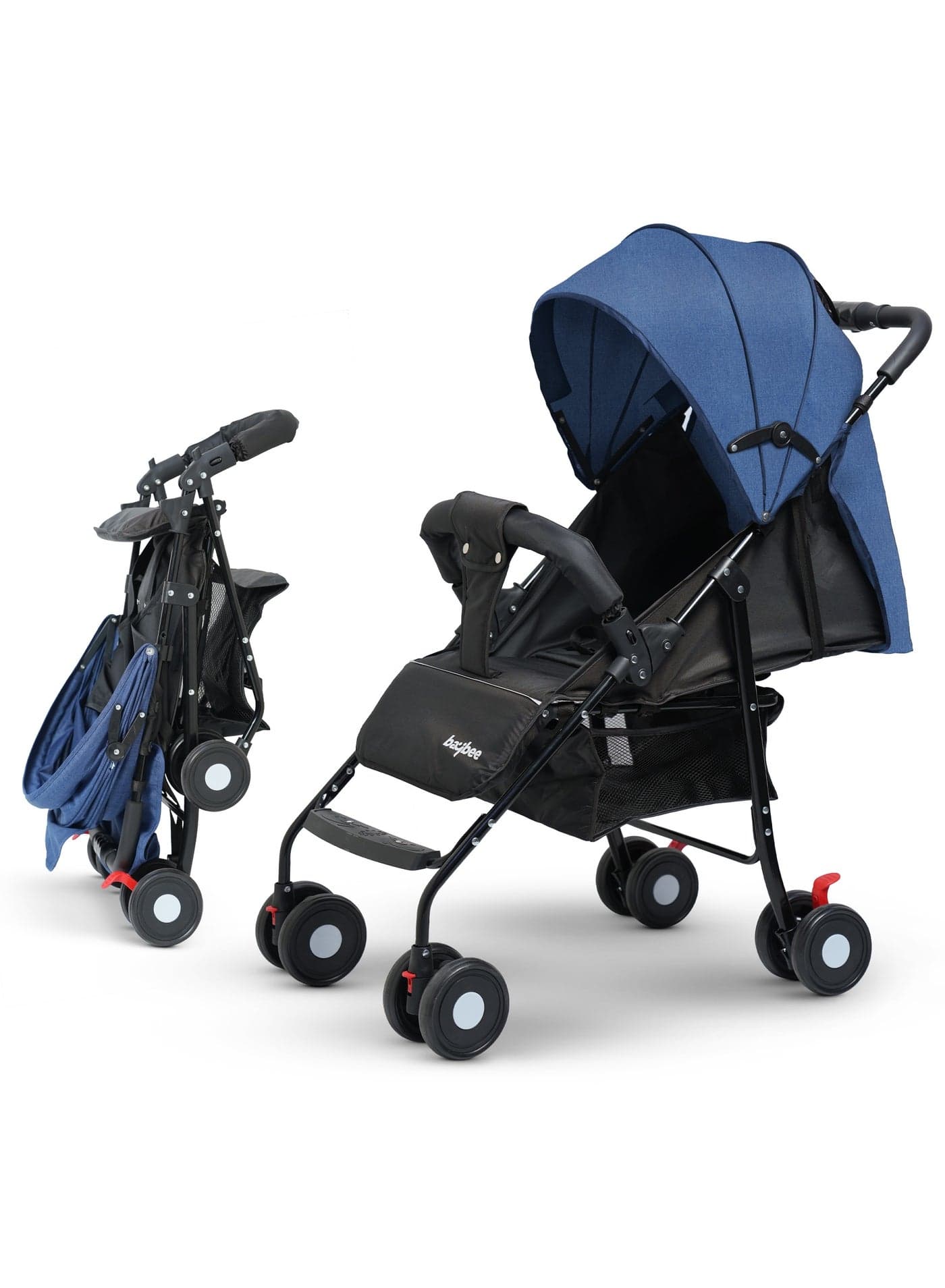 Baybee 2 in 1 Convertible Baby Pram Stroller for Newborn Babies with Adjustable Seat & Canopy, Bassinet, Parent Handle, Safety Guard & Storage | Baby Stroller for Toddlers 0-3 Years Boy Girl (Blue)