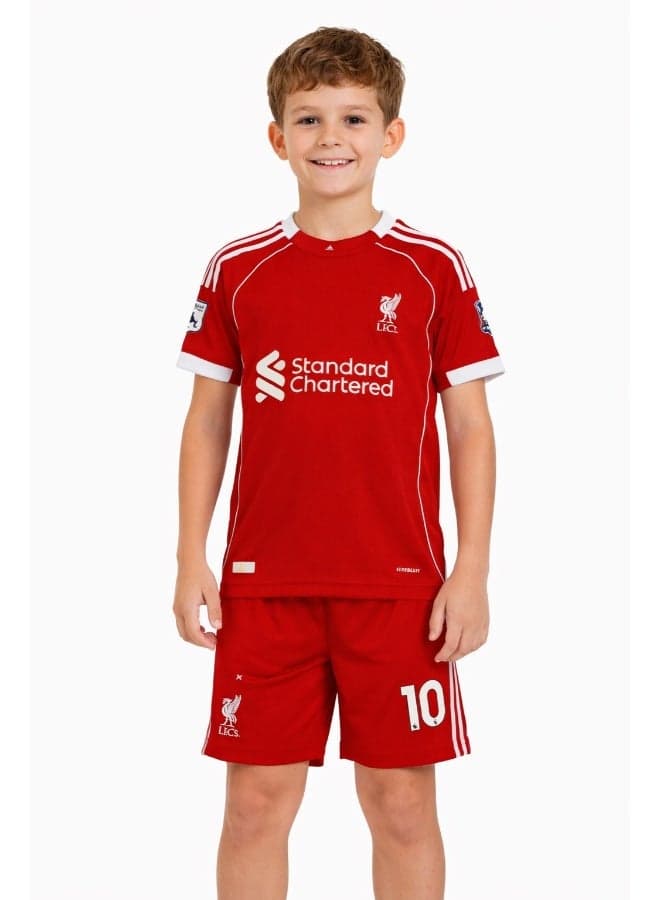 Liverpool FC Team Jersey Number 10 Kids Set– Football Kit Short Sleeve T-Shirt with Matching Shorts, Breathable Soccer Uniform