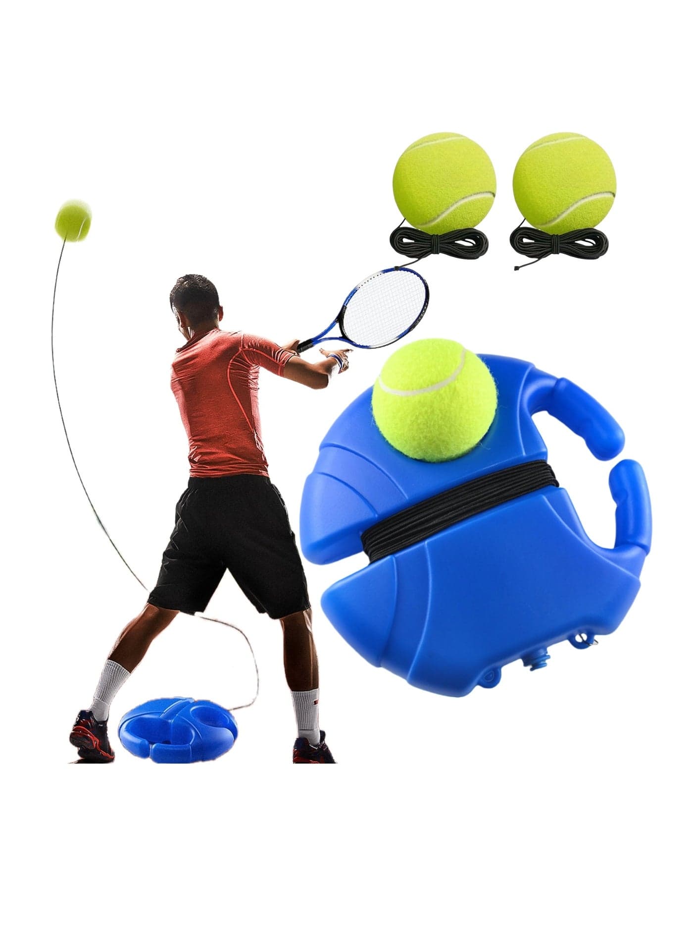 NOVOLAN Tennis Single Trainer Rebound Ball with 2 String Balls – Adjustable Water & Sand Base
