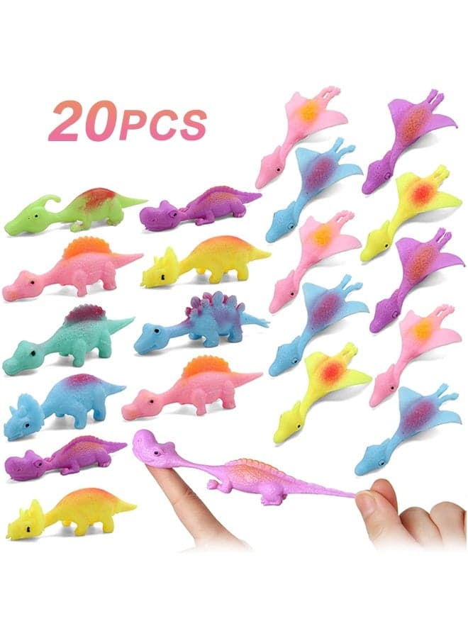 20 Pcs Slingshot Dinosaur Finger Toys, Party Favors for Kids Sticky Rubber Dino Flying Catapult Fidget Toys for Boys Girls Birthday Gifts