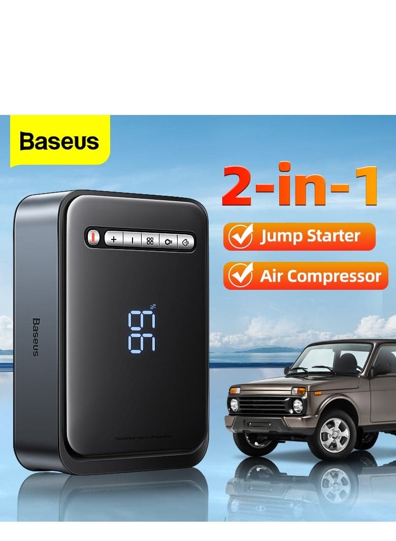 2-in-1 Portable Car Jump Starter with Air Compressor & Power Bank, 1000A Peak Current, 8000mAh Battery, LED Display, 150PSI Tire Inflator, Fast Charger 3.0, Car Battery Charger, Emergency Starter for Cars, Van, SUV, Pickup Trucks & RVs, Supports 4.0L Gas/2.5L Diesel Engines