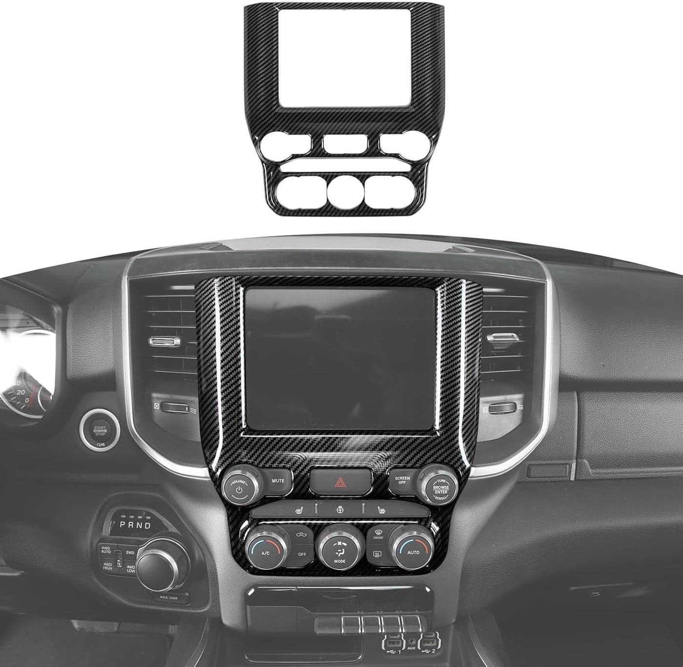 RT-TCZ Carbon Fiber Navigation Panel Screen Dash Board Trim Cover for Dodge RAM 2018-2021