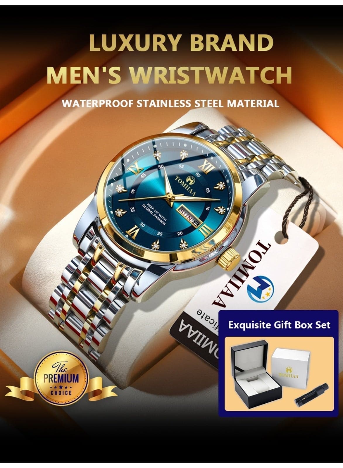 TOMIIAA Watches for Men ,Waterproof Luminous Men's Watch Quartz-Case 41mm