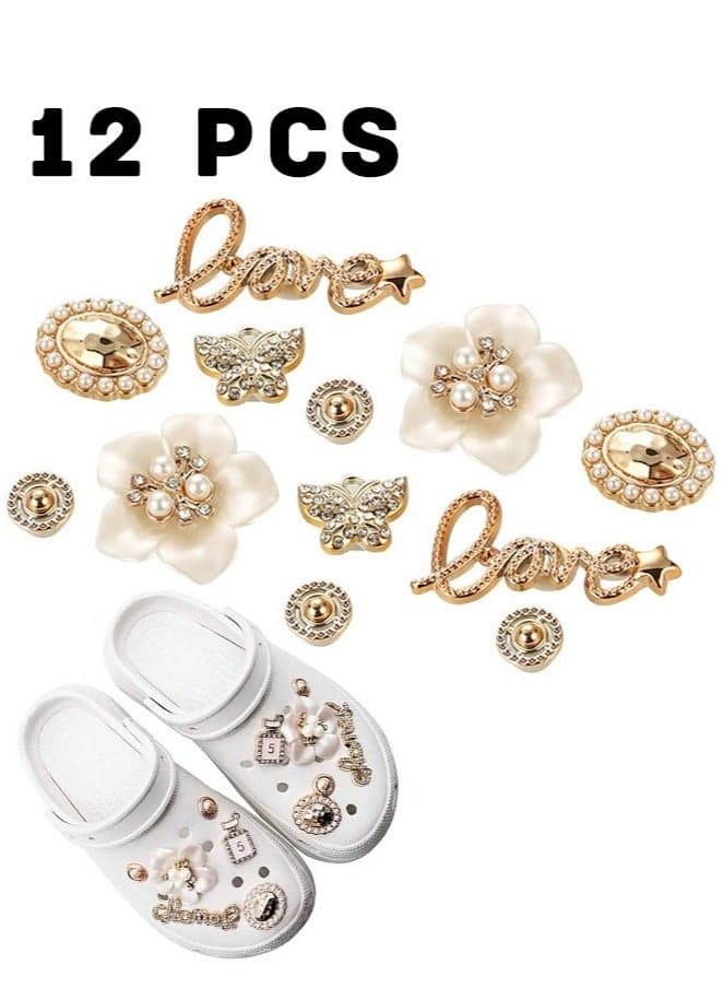 12 Pcs Bling Shoe Charms for Women, Bling Croc Charms Pearl Shoe Charms with Shoe Chains Crystal Rhinestone Shoe Charms DIY Shoe Decoration Charms for Croc Clog Sandals Fit Party Favors Birthday Gifts
