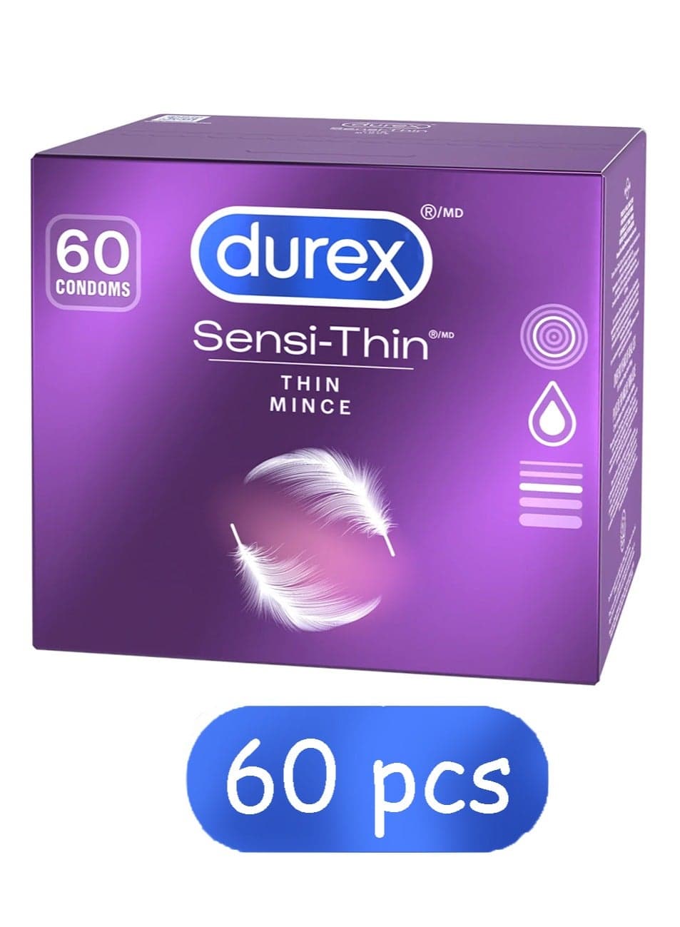 Sensi-Thin Natural Rubber Latex Condoms For Exceptional Sensitivity 60-pack