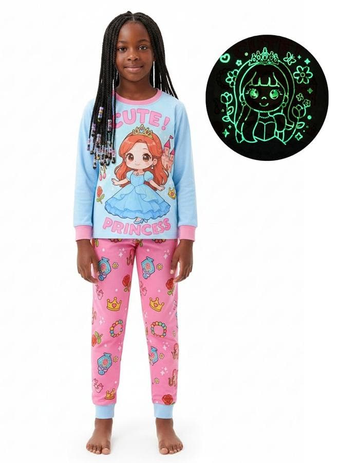 Cute Princess Castle Girls Glow in the dark Pajama Set