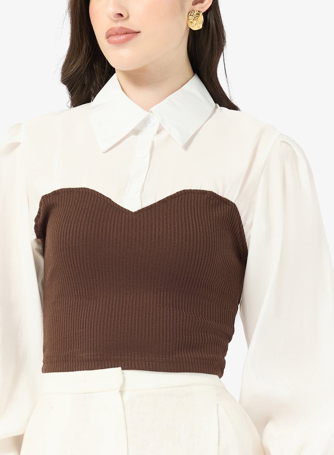 Puff Sleeve Blouse With Mock Corset