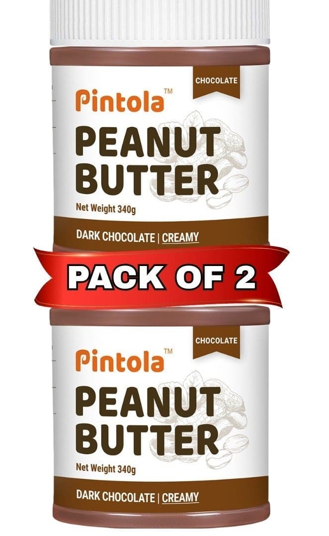 Pintola Peanut Butter Combo pack of Dark Chocolate Creamy (340g (pack of 2) - High Protein | Gluten Free | Vegan | Cholesterol Free
