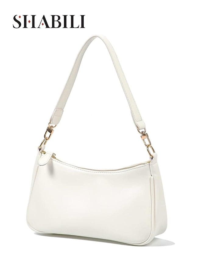 Women PU Leather Shoulder Bag Tote Crossbody Satchel Sling Large Capacity Multi Pockets, Ladies Daily Casual Party Travel College Clutch Fashion Accessory, Lightweight Secure Zip Ladies Bag (White)