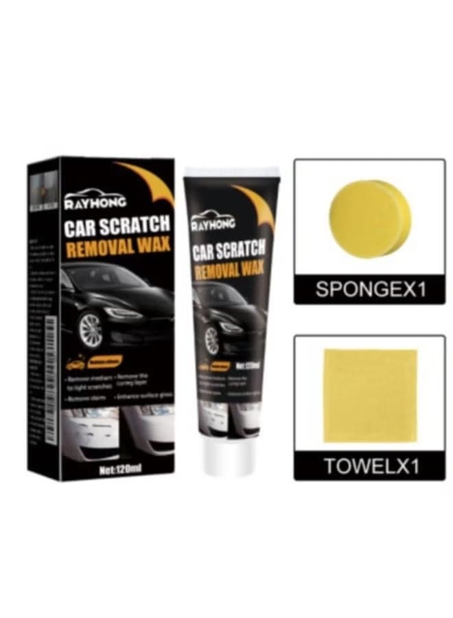 Car Scratch Removal Wax Kit, 120ml Auto Scratch Repair Polish with Sponge and Towel, Paint Restorer for Light to Medium Scratches, Stains and Swirl Marks