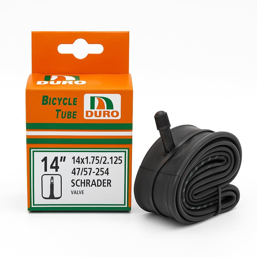 DURO Bicycle Inner Tube 14 Inch (14x1.75/2.125, 47/57-254) – Heavy Duty Butyl Rubber Tube with Schrader Valve AV30 for Kids Bike, Wheelchair, Scooter & Trolley