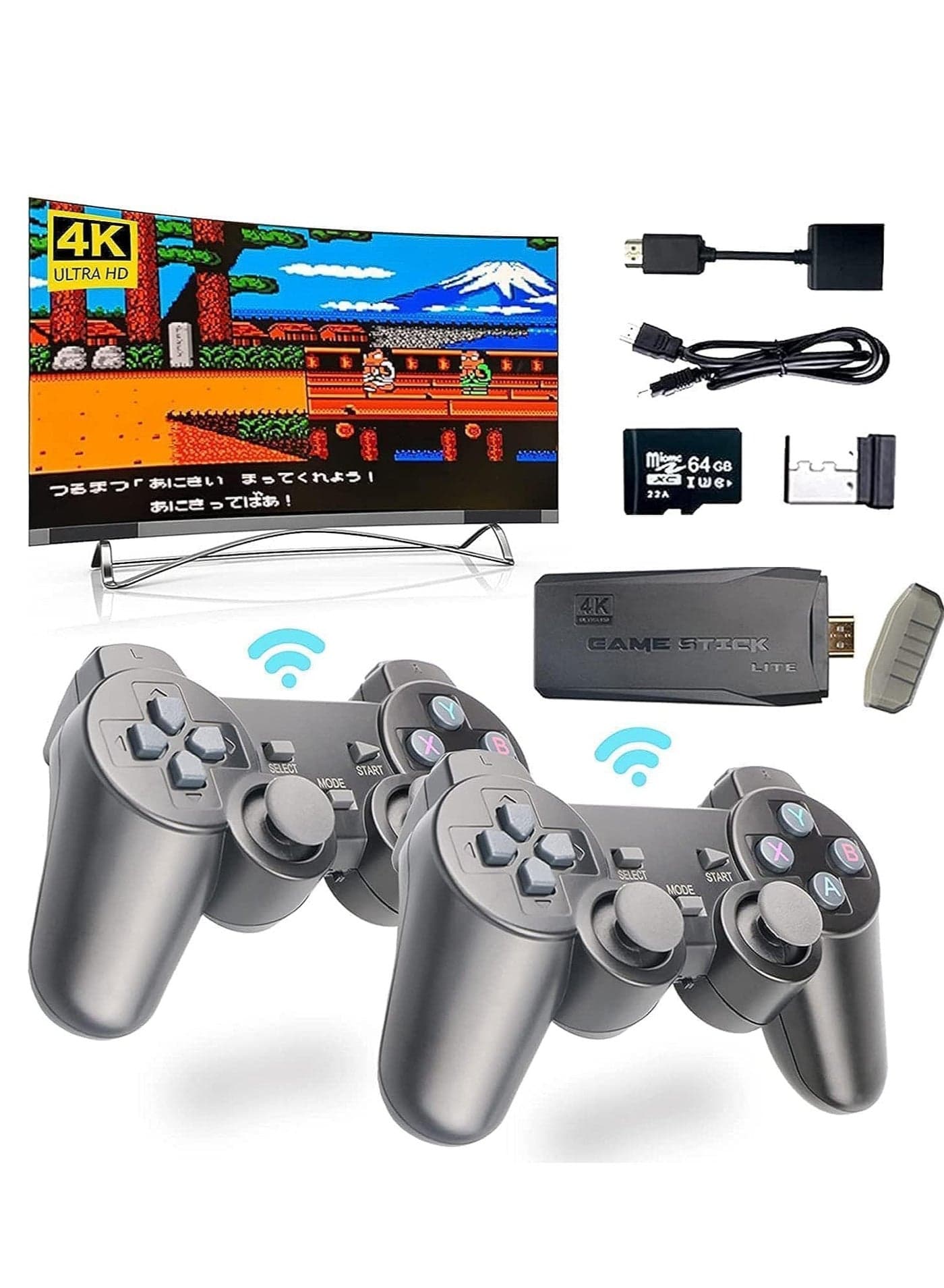 wireless retro game console, plug and play video games 4k hdmi output for tv, classic game stick built in 10000+ games with 9 emulators and 2 wireless controller 2.4g gift for kids & adults