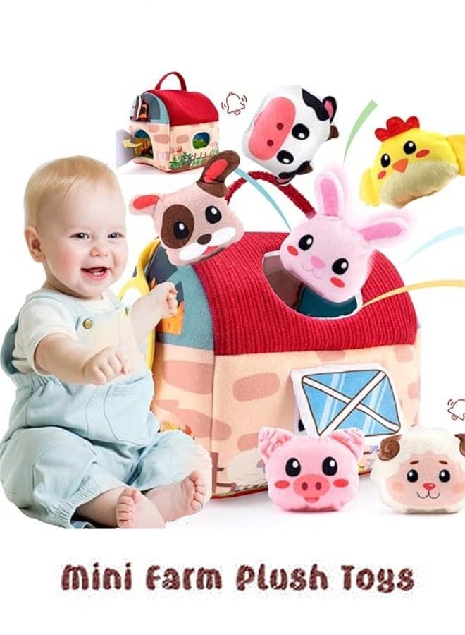 Toddler Educational Toys, Baby Toys, Mini Farm Animals Shape Sorter Toys with 6pc Stuffed Farm Animals Plush toys, Rattle, Crinkle Paper, Mirror, Busy Montessori Toys for Babies, Sensory Toys for Toddlers 6+ Months ,Infant and Toddler Educational Toys
