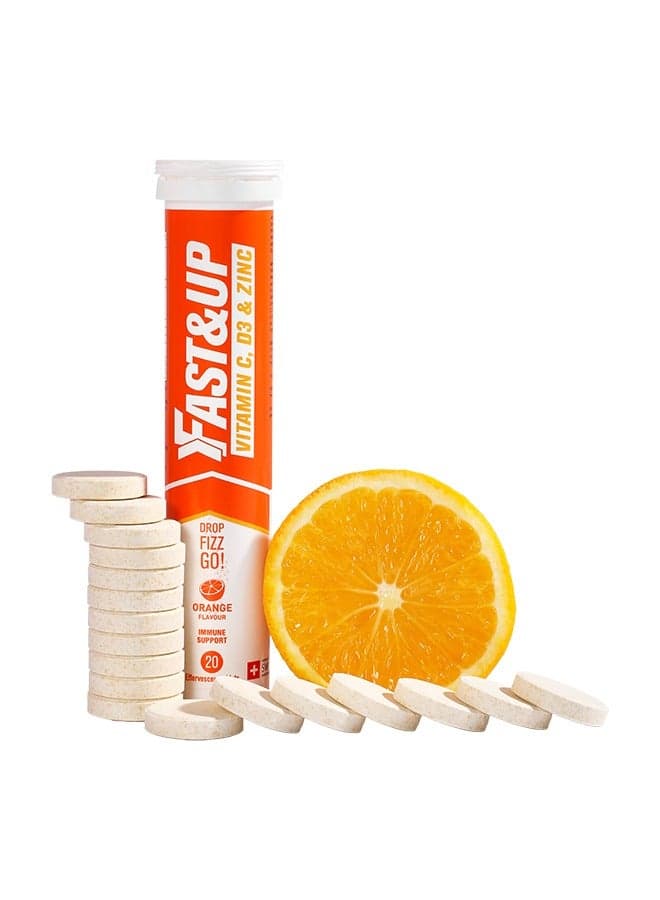 Vitamin C, Vitamin D & Zinc - Complete Immunity Support - 20 Effervescent Tablets, Orange Flavour