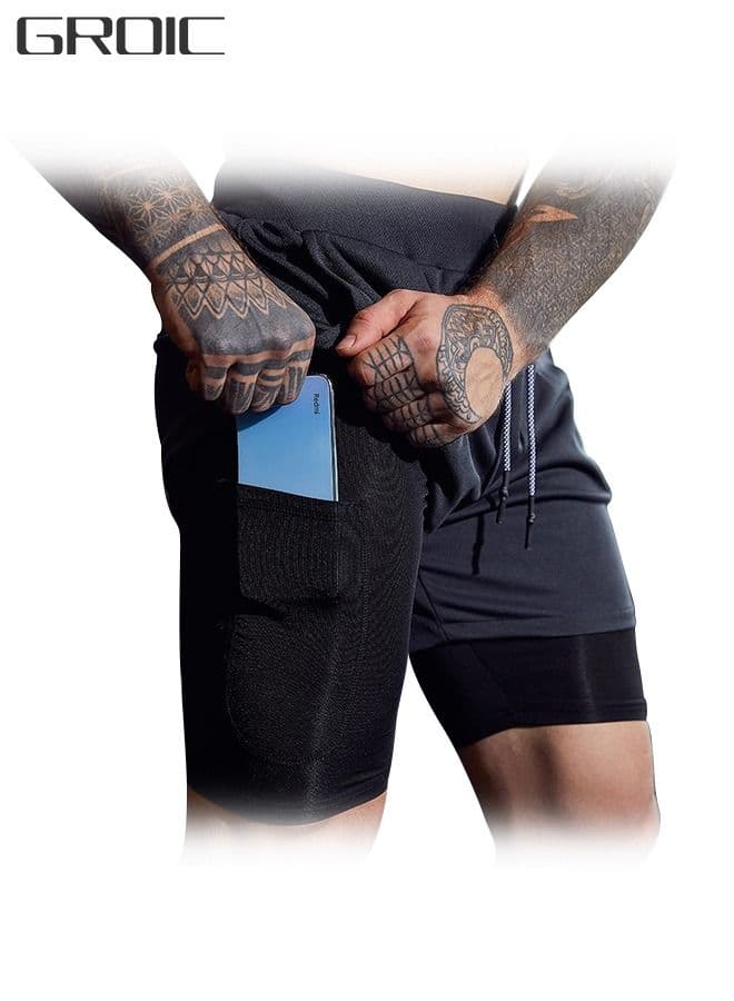 Mens Running Shorts,Quick Dry Workout Running Shorts for Men,2-in-1 Stealth Shorts,Gym Yoga Outdoor Sports Shorts with Pockets