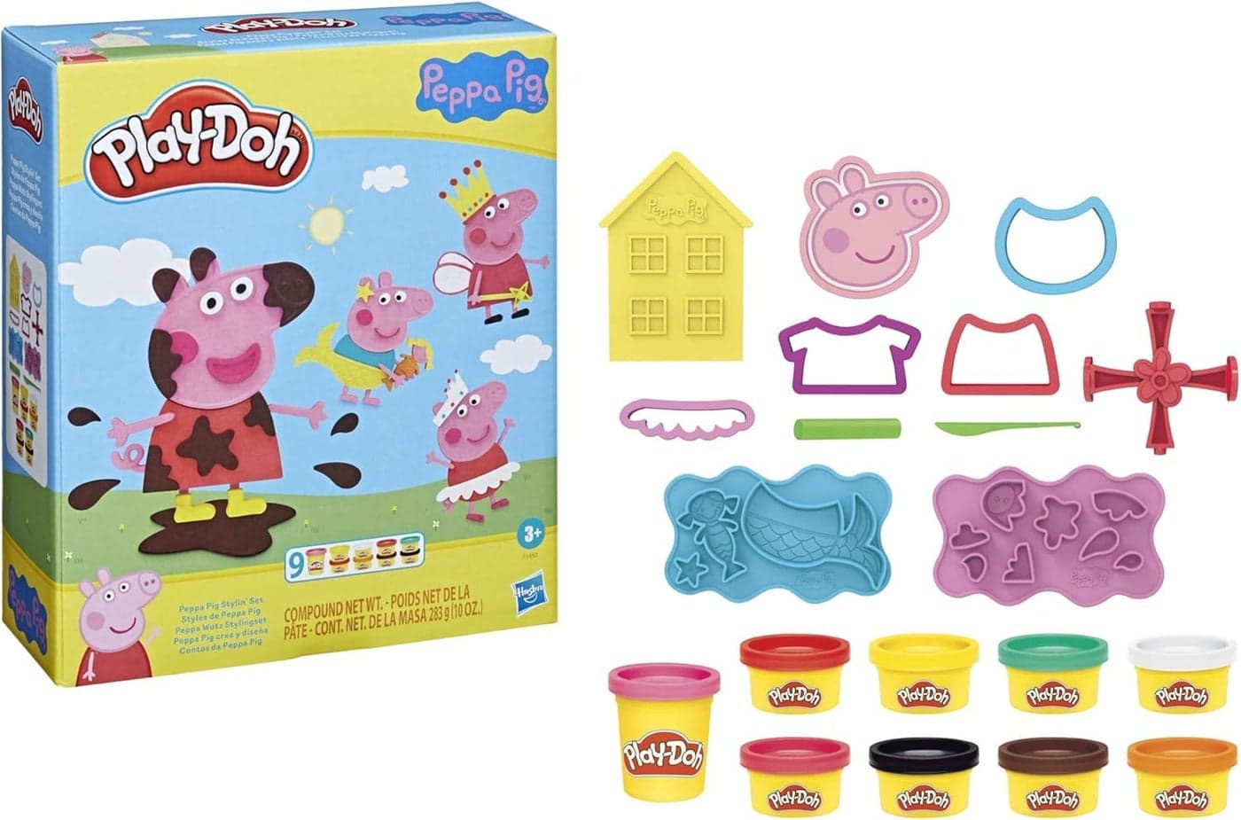 Peppa Pig Stylin Set with 9 Non-Toxic Modeling Compound Cans and 11 Accessories, Peppa Pig Toy for Kids 3 and Up