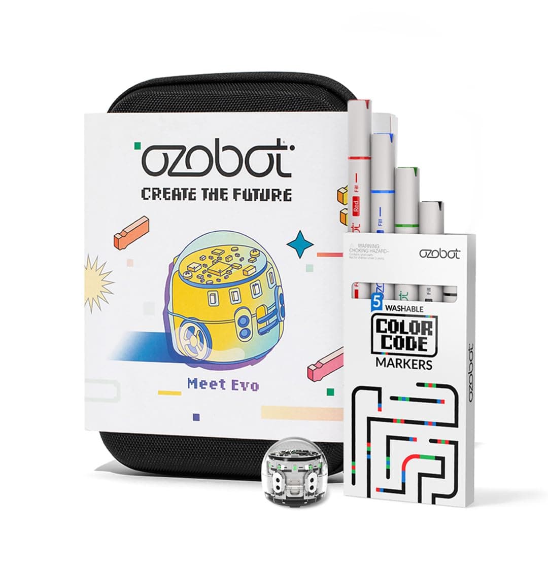 Ozobot Evo Entry Kit: Interactive Coding Robot, Kids Ages 5+, Includes Color Code Markers, Charging Cable, Zip Case, Access to 700+ STEM Lessons - Educators & Parents, No Coding Experience Required