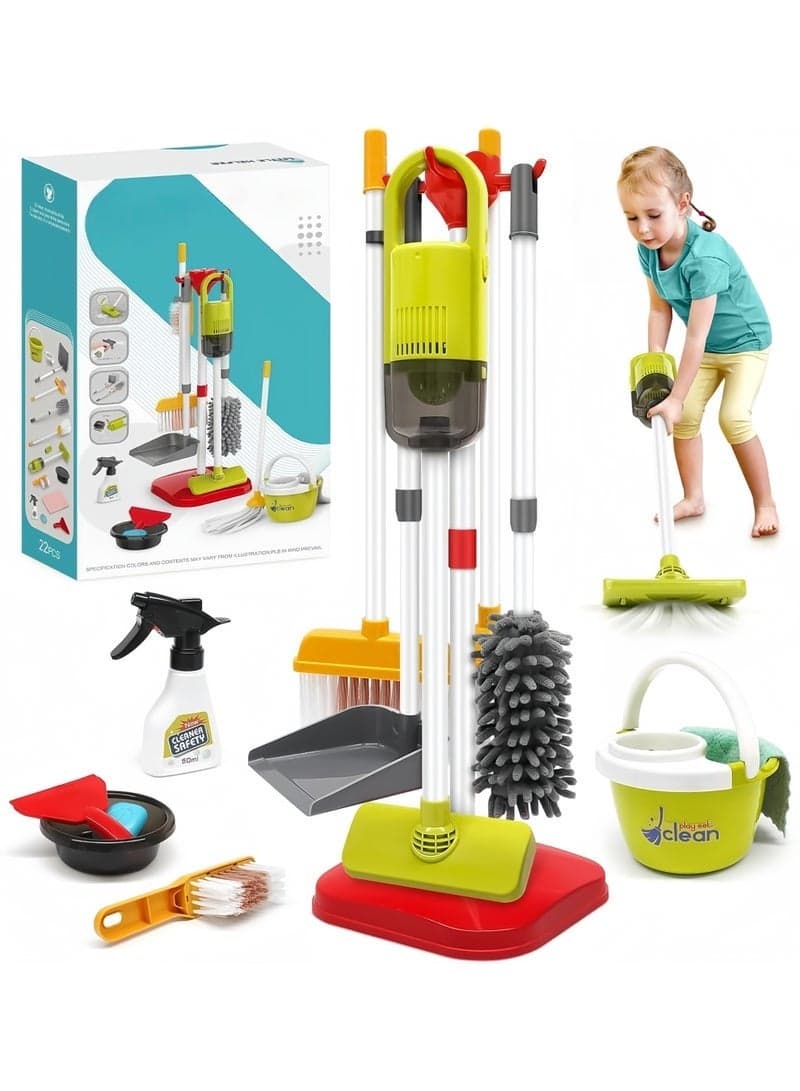Kids Cleaning Toy Set, Pretend Play Home Cleaning Playset, Incl:Electric Toy Vacuum, Broom and Dustpan Set, Mop,Duster and More,Cleaning Tools Toys for Boys Girls