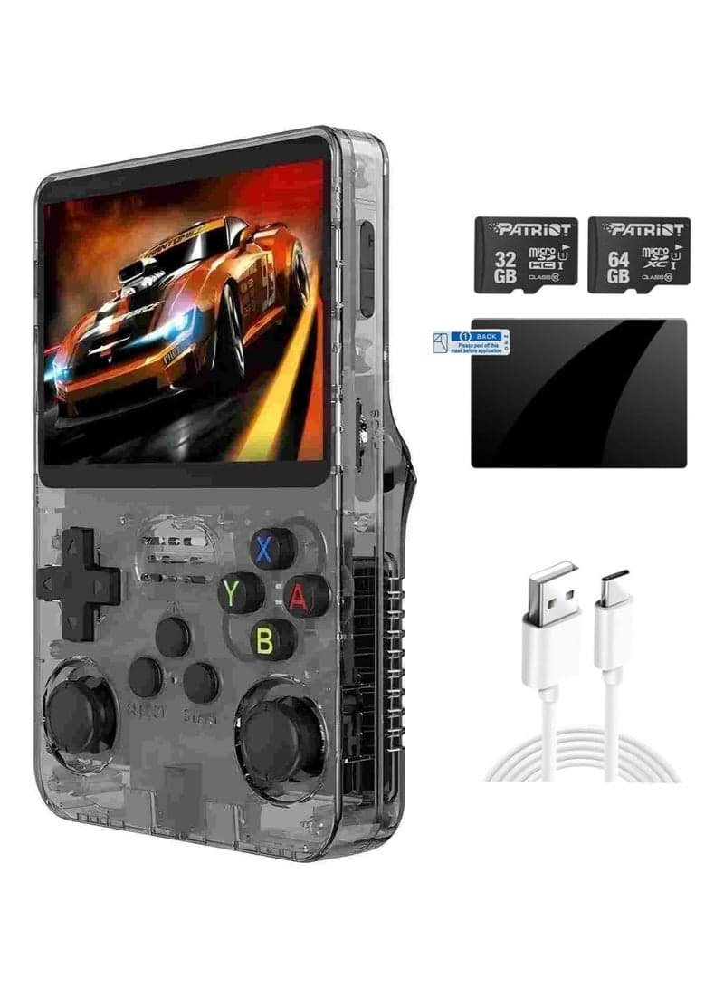 Retro Handheld Gaming Console R36s with 3.5-Inch IPS Screen – Portable Gaming Device with 64GB Memory Cards, Supports 12+ Emulators, 15,000+ Classic Games Preloaded, Black 64GB Model for Ultimate Retro Experience