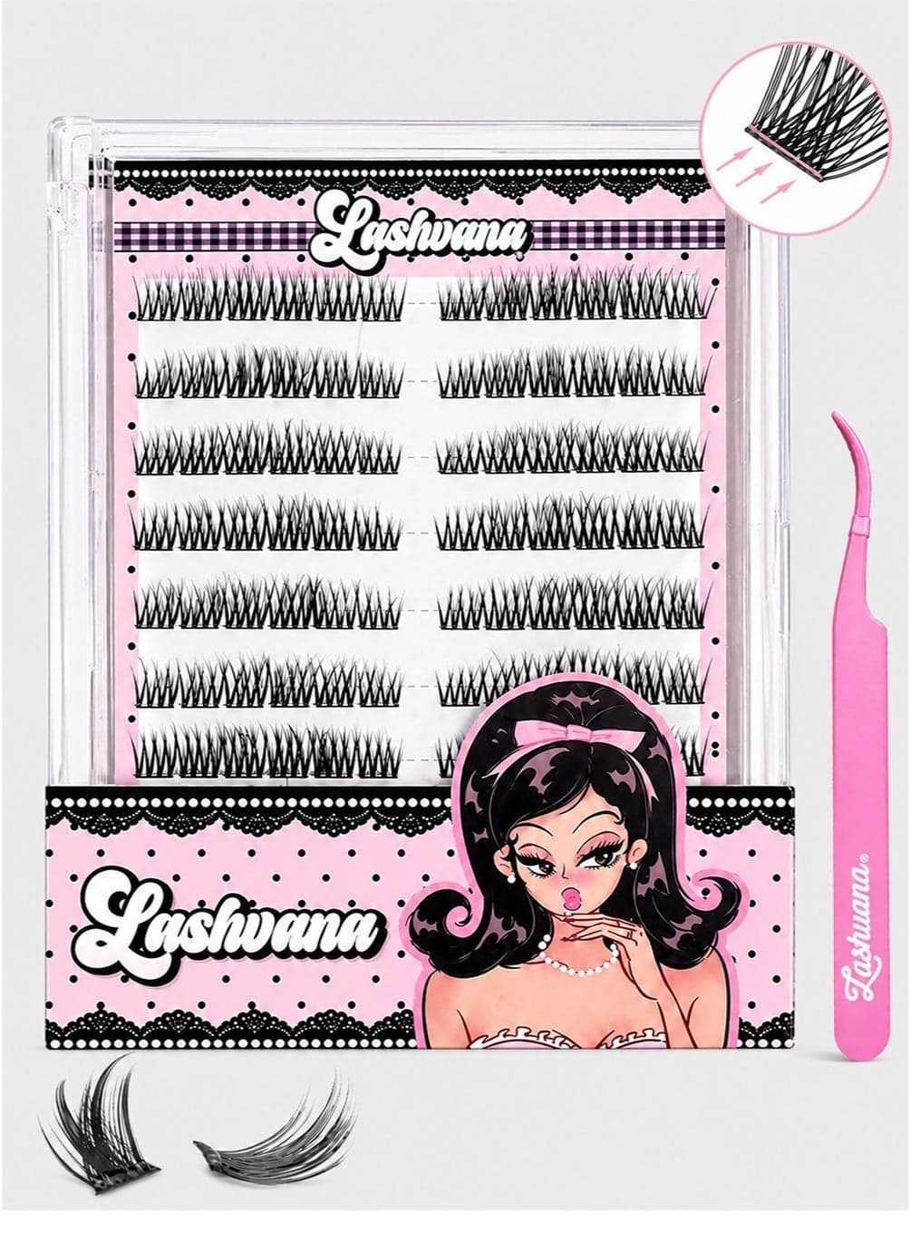 Self Adhesive False Eyelashes DIY Lash Clusters Kit D Curl Pre Glued Wispy Lashes Kit with Tweezers for Beginners, Press On Glueless Individual Lashes DIY Eyelashes.