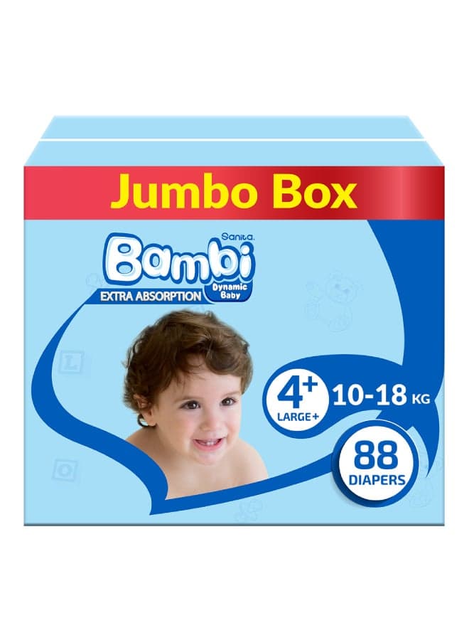 Size 4+, Large+, 10-18 Kg, Jumbo Box, 88 Diapers