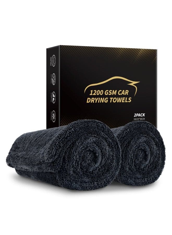 2 Pack 1200 GSM Car Drying Towel, Large Premium Microfiber Towels, 36" x 25", Ultra-Absorbent, Streak Free, Double Twisted-Loop Cleaning Cloth