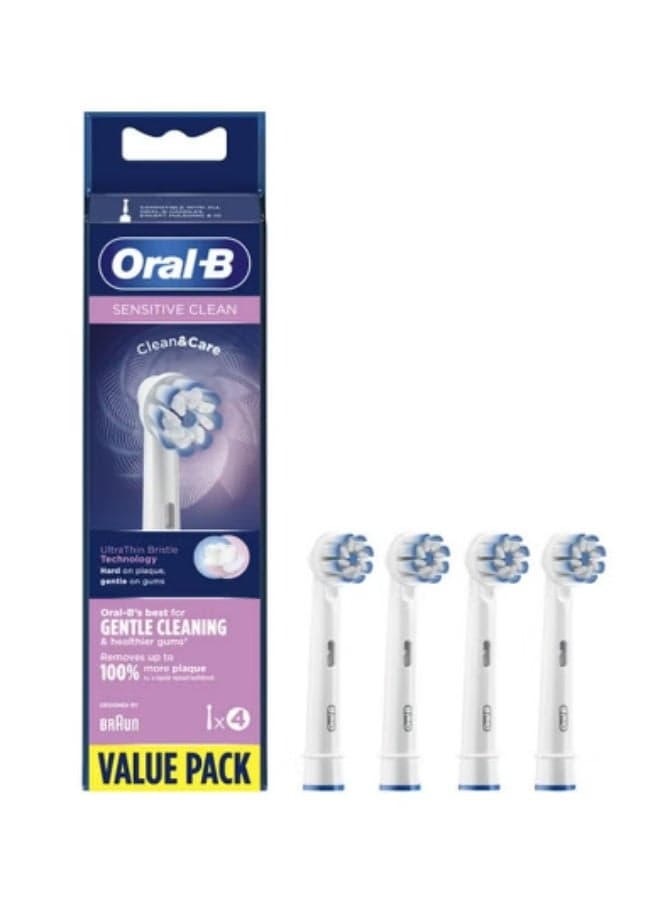 Oral-B Pro Sensitive Clean Electric Toothbrush Head, X-Shaped & Extra Soft Bristles for Gentle Brushing & Plaque Removal, Pack of 4 Toothbrush Heads, White (Packing May Vary)